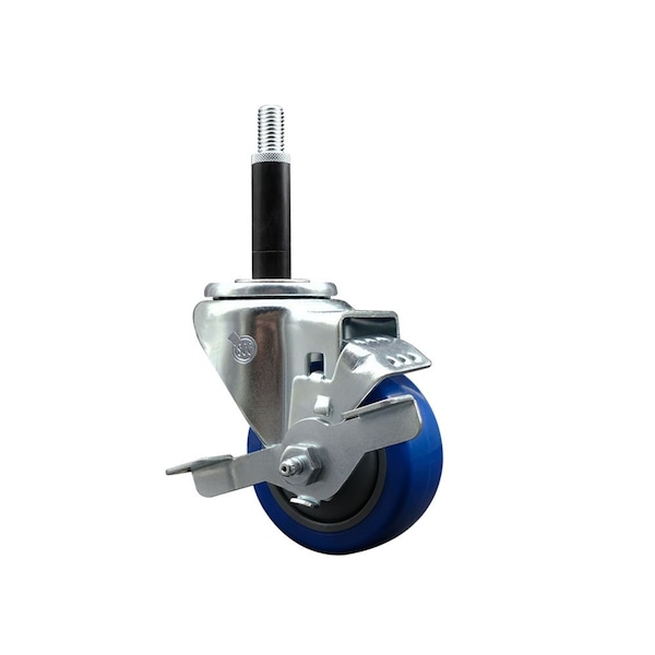 3'' Blue Poly Swivel 3/4'' Expanding Stem Caster with Brake
